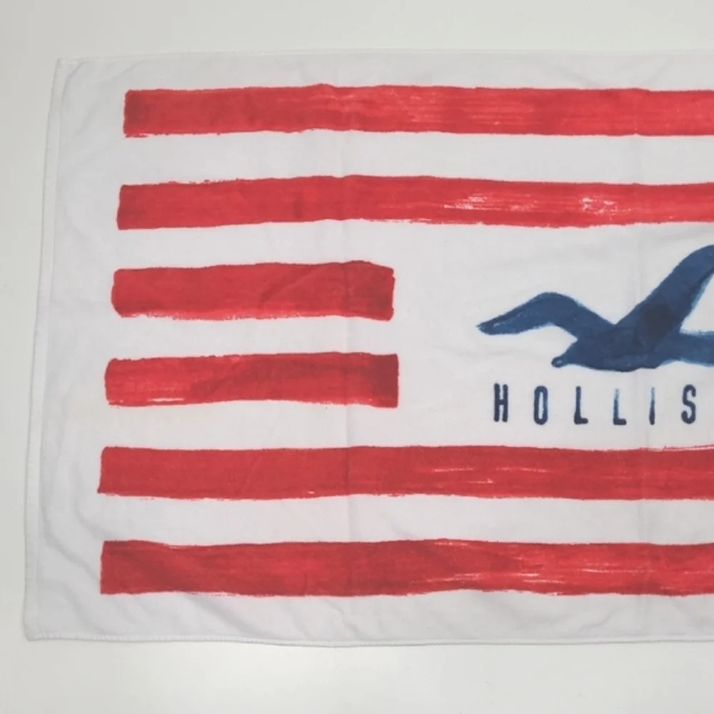 Hollister Graphic Brand Name Logo Swim Towel Striped Flag Beach Pool Blanket